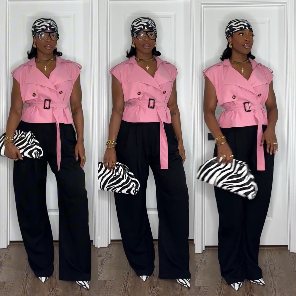 Pink Sleeveless Belted Vest